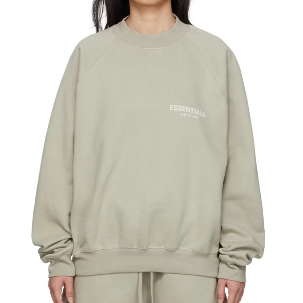 ESSENTIALS FEAR OF GOD Green Fleece Raglan Sweatshirt